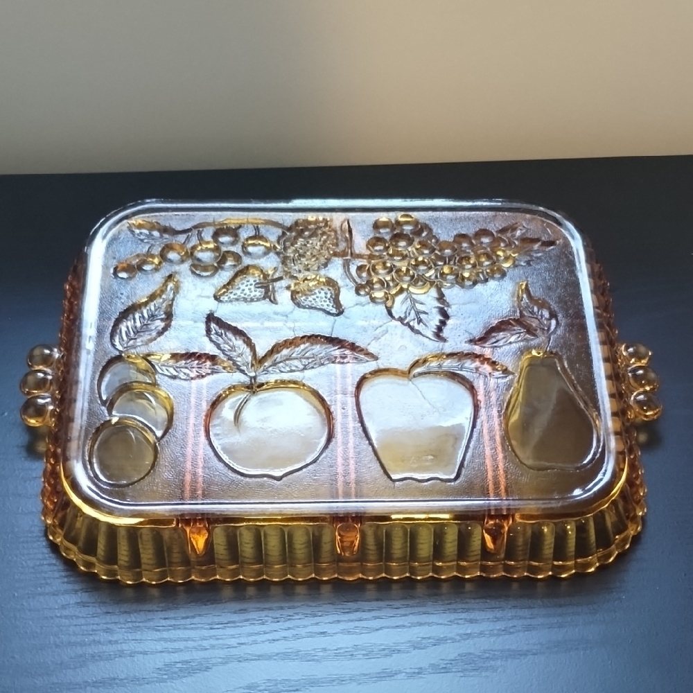 Vintage Amber Glass Divided Serving Tray - Picture 2 of 6
